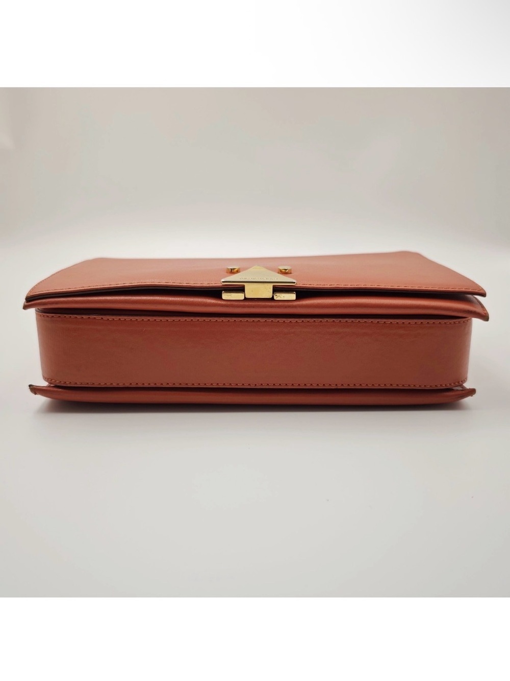Emporio Armani Orange Leather Clutch Chain Bag Top Handle Gold Hardware - Picture 9 of 12